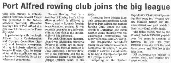 Port Alfred rowing club joins the big league